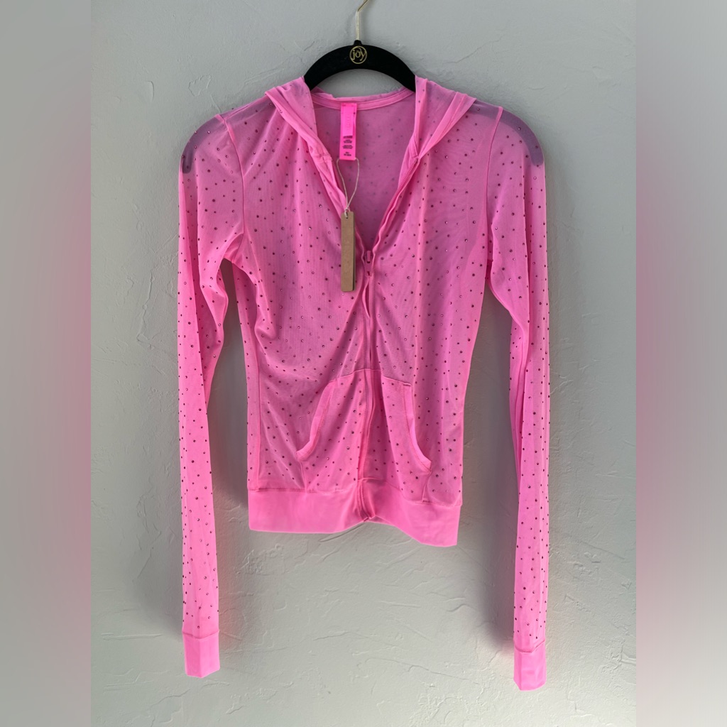 Skims Swim Mesh Rhinestone Zip Up Top Cover Up Taffy Xxs